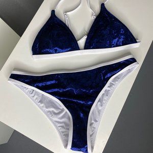 Blue Velvet Bikini with White Straps
